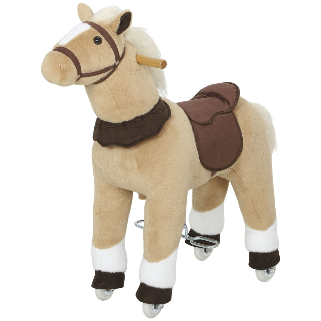 Ride on Horse, Plush Riding Pony for Ages 3-5, Walking Horse Animal with Wheels for Active Play, Brown