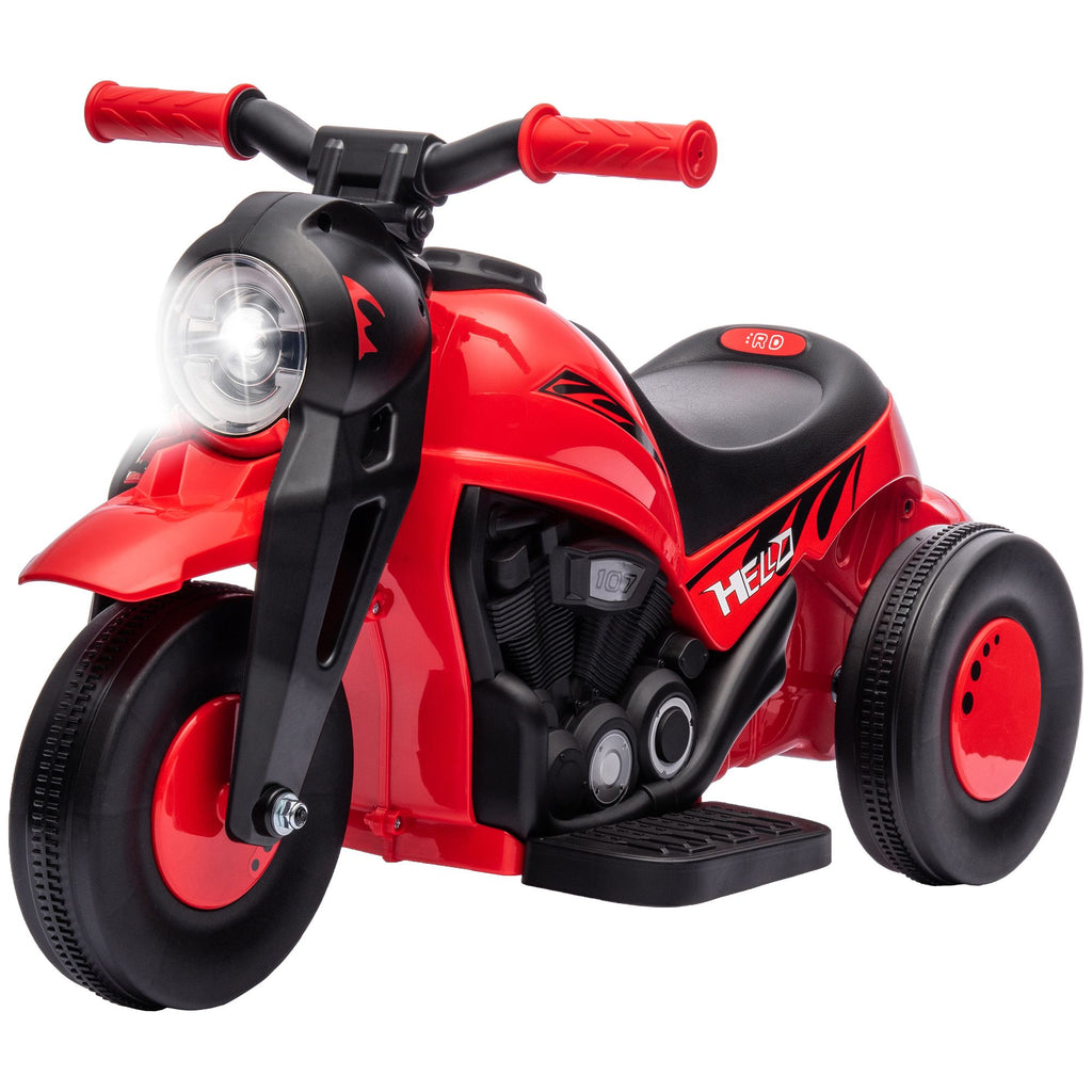 Ride On Motorcycle, 6V Ride on Bubble Car, 3 Wheeled Electric Motorcycle for Kids w/ LED Headlight, Music, Red