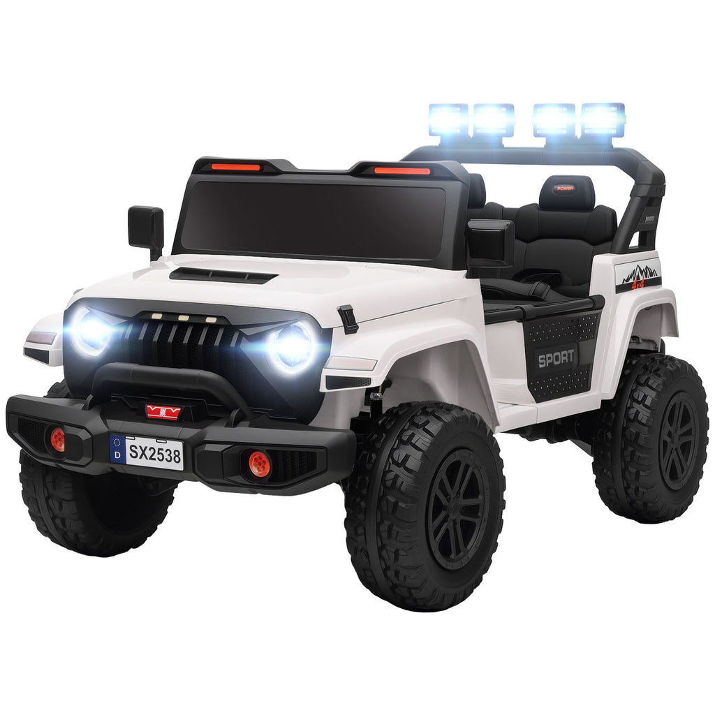 Ride on Truck Car with 2-Seater, 24V Electric Car with 4 Motors, Remote Control, Spring Suspension for 3-8 Years, White