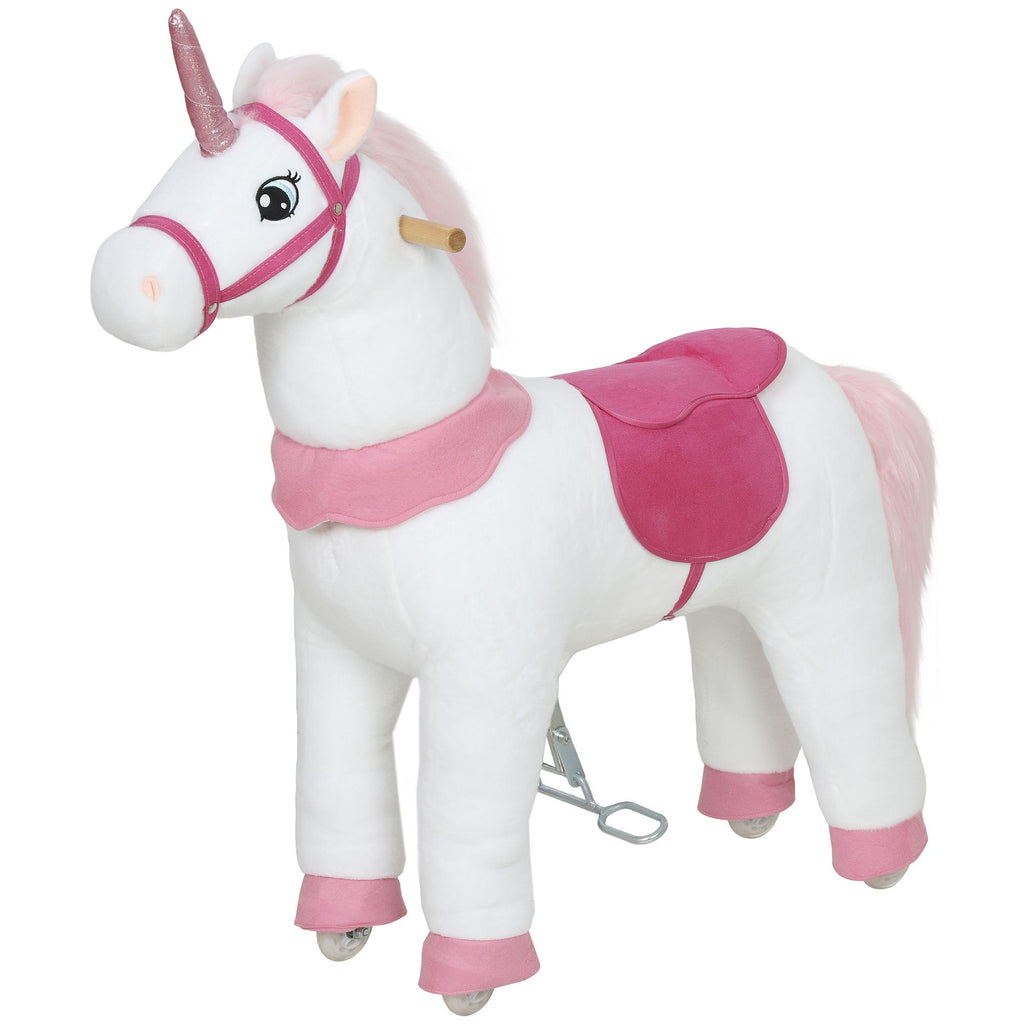 Ride on Unicorn Toy for Kids 4-7 Years, 37.8 Inch Plush Baby Rocking Horse with Wheels, No Battery Required, White