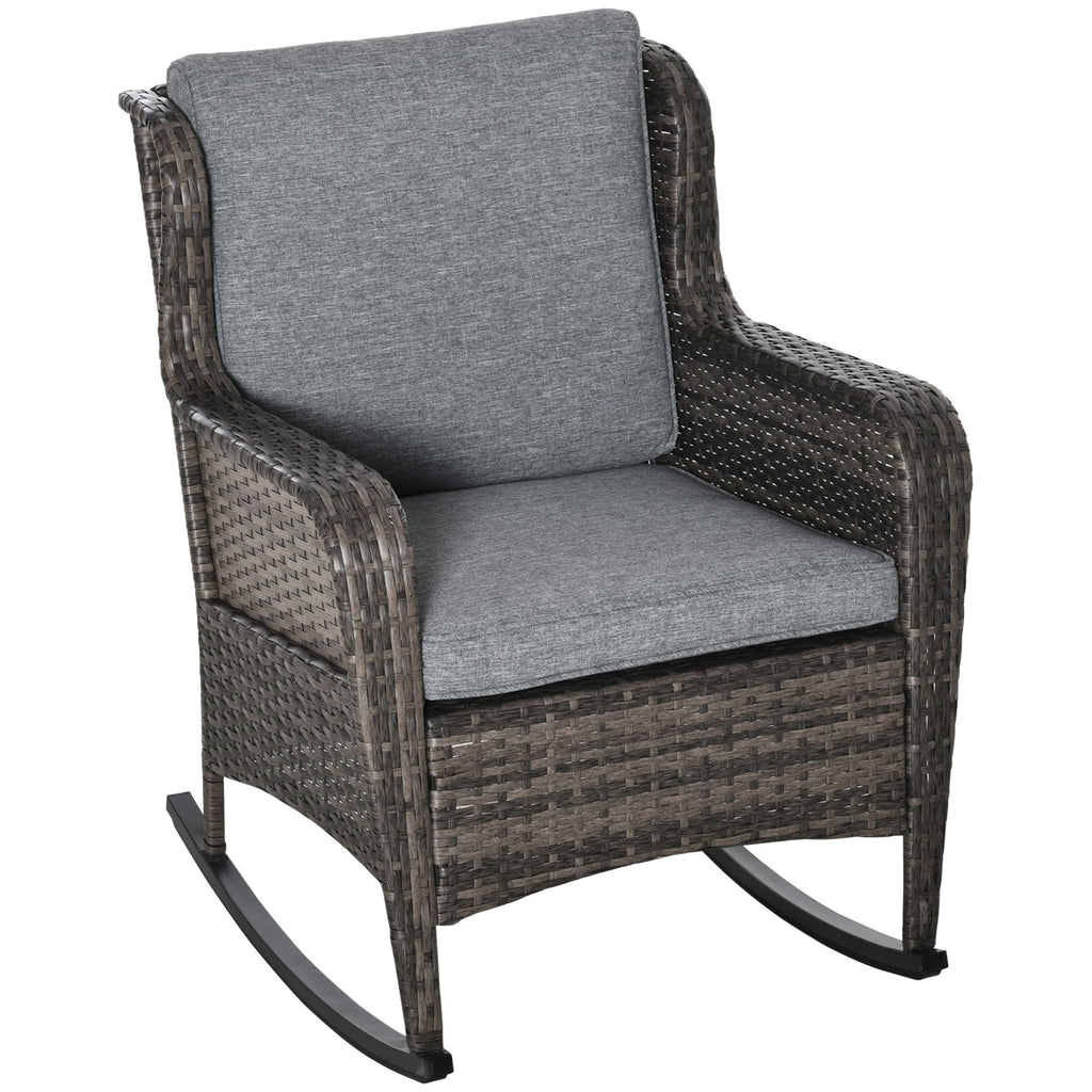 Rocking Chair Patio Wicker Swing Chair with Soft Cushions Outdoor Furniture Classic Design for Lawn Garden Mixed Grey
