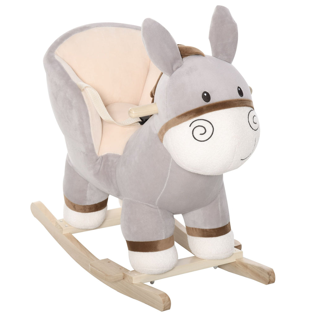 Rocking Donkey for Kids with Sound, Fun & Safe, Wooden Base & Safety Belt, Plush Toddler Rocker Toy for 18-36 Months