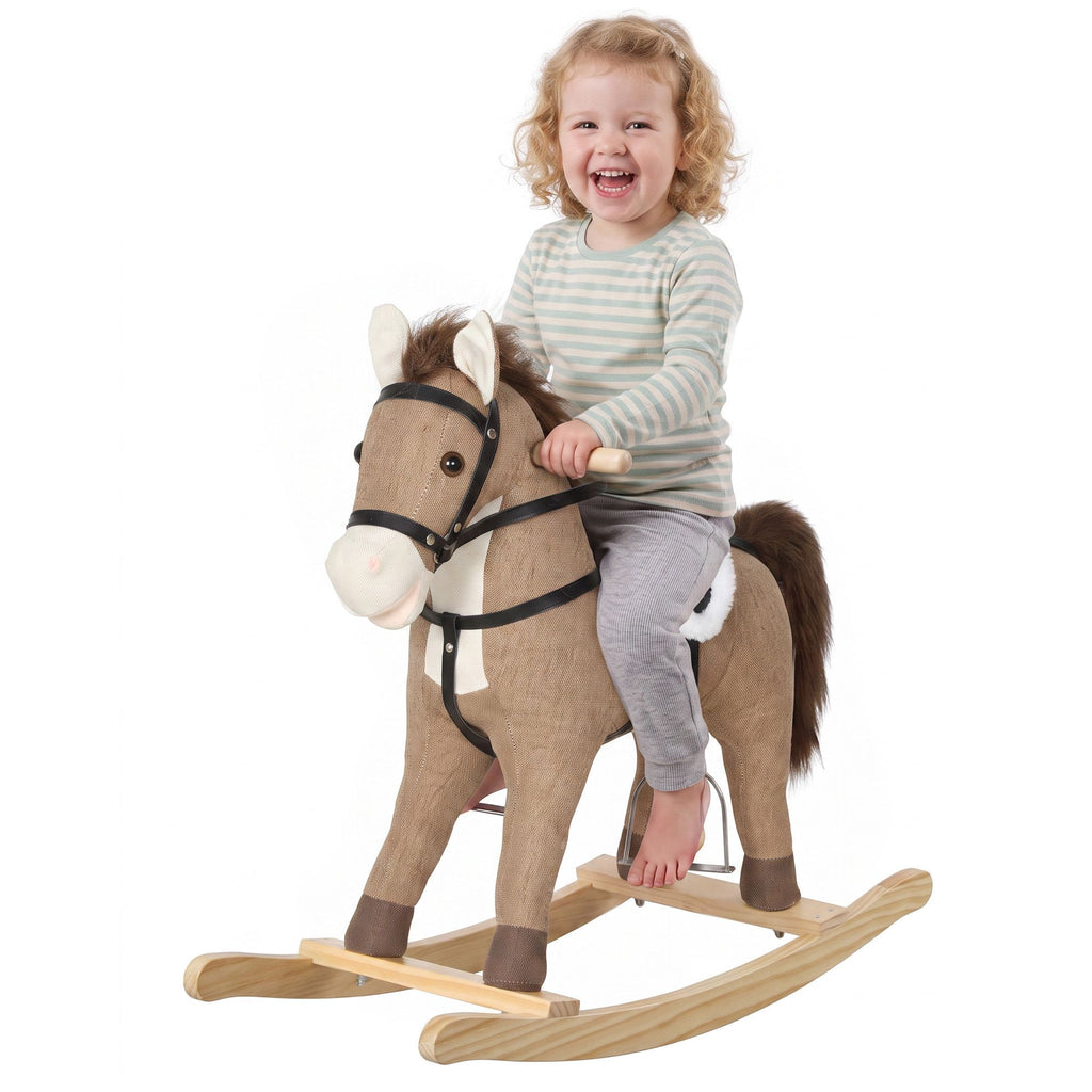 Rocking Horse, Back and Forth Rocking, Ride on Horse Toy with Sound Effects, for 12-36 Months Toddlers, Dark Brown