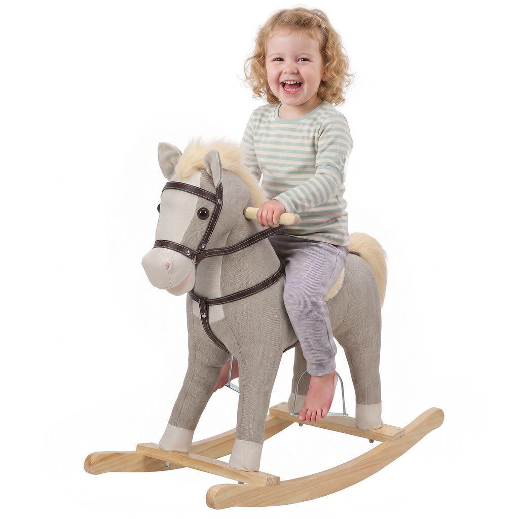 Rocking Horse, Back and Forth Rocking, Ride on Horse Toy with Sound Effects, for 12-36 Months Toddlers, Gray