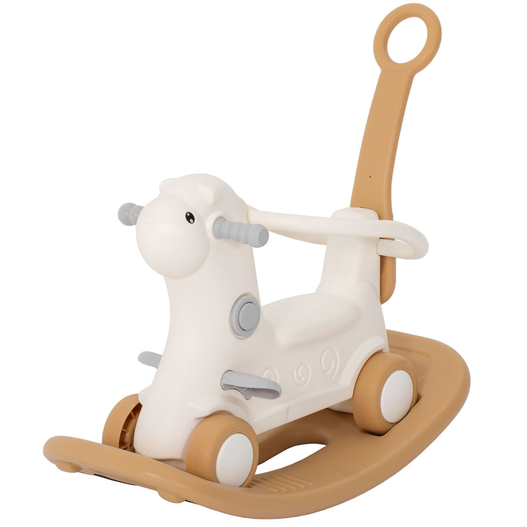 Rocking Horse for Toddlers 2-5 Years, 4-in-1 Baby Rocking Horse with Detachable Balance Board and Push Handle, Brown