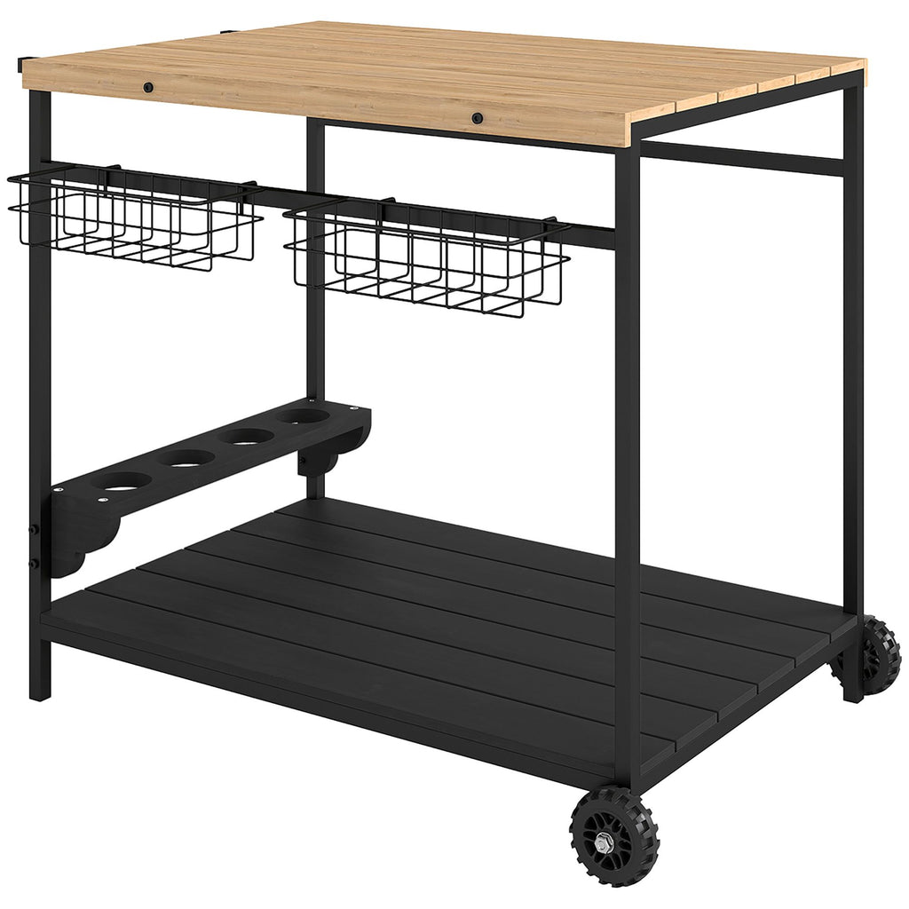 Rolling Beverage Cart: Wooden, Outdoor Use, Wheels & Handle for Mobility, Includes Wine & Glass Storage|