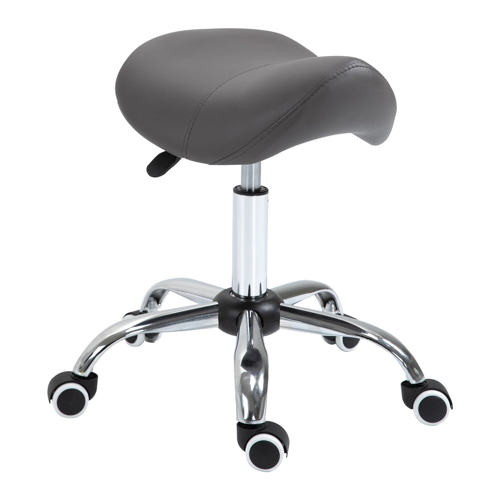 Rolling Saddle Stool Ergonomic PU Leather Height Adjustable Hydraulic Spa Chair Grey