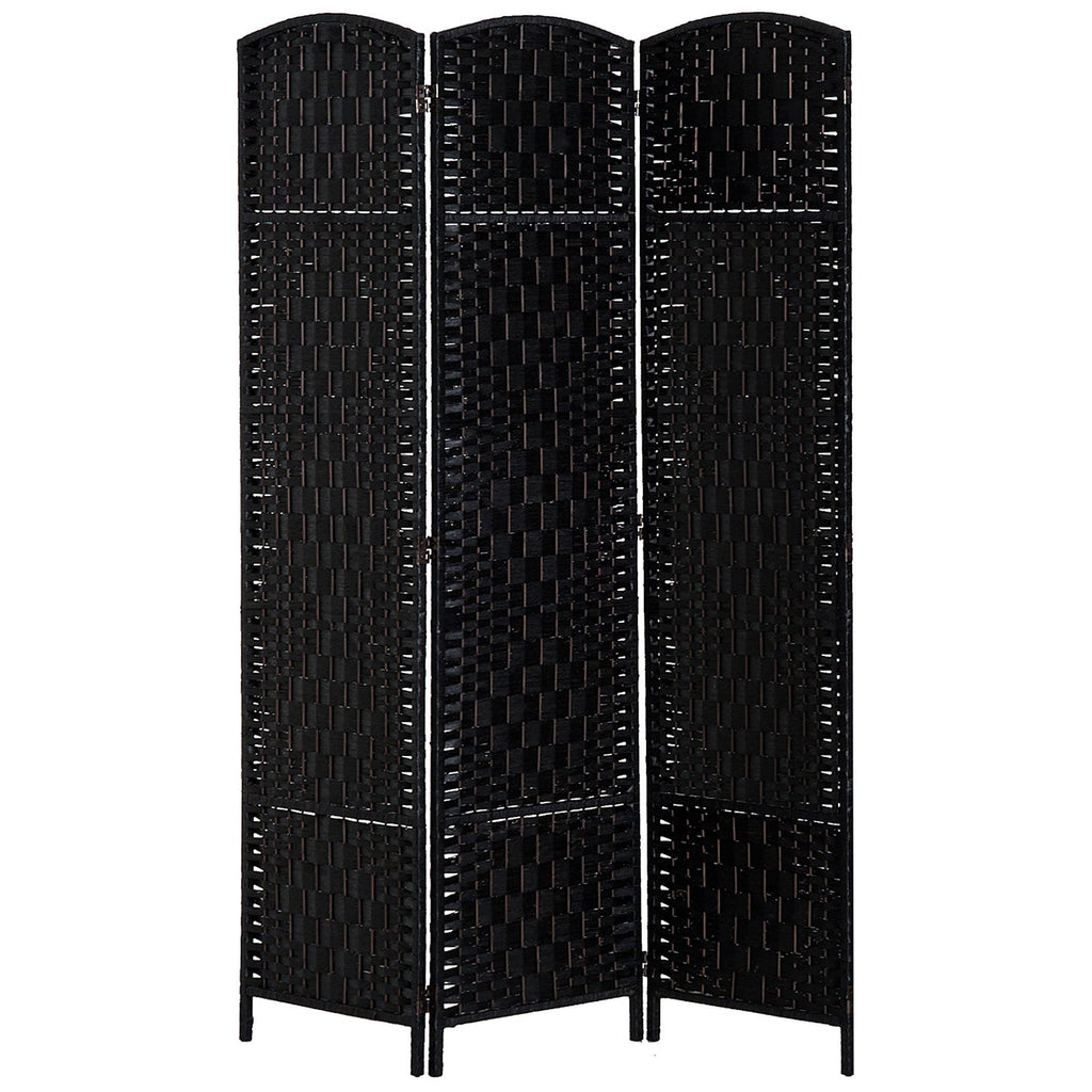 Room Divider, 3 Panel Folding Privacy Screen, 6FT Tall Portable Wicker Weave Partition Wall Divider for Bedroom, Home Office, Black