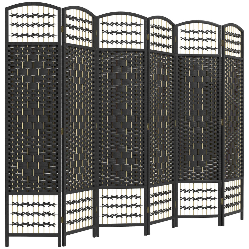 Room Divider 6 Panel Folding Privacy Screen Black Wave Fiber for Home Office Portable