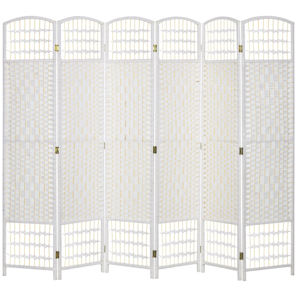 Room Divider 6 Panel Folding Privacy Screen White Wave Fiber for Home Office Portable