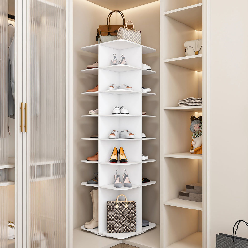 Rotating Shoe Rack Tower, 7-Tier Spinning Shoe Rack, Free Standing 360° Revolving Shoe Organizer, High Bottom Design Shoe Tower Spinning Storage Lazy Susany, Fits 28 Pairs of Shoes
