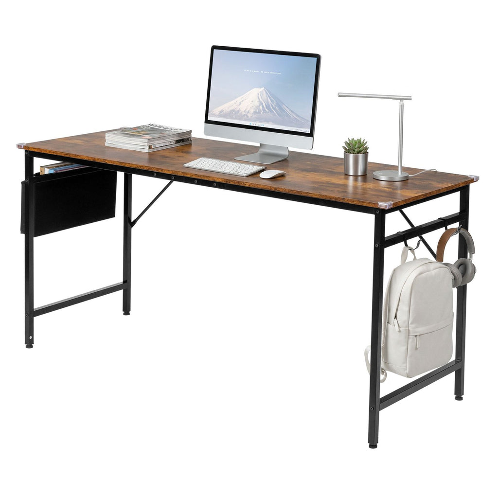 Rotten wood color SG016FD P2 particleboard + iron pipe 160cm cut-off computer desk with non-woven fabric storage