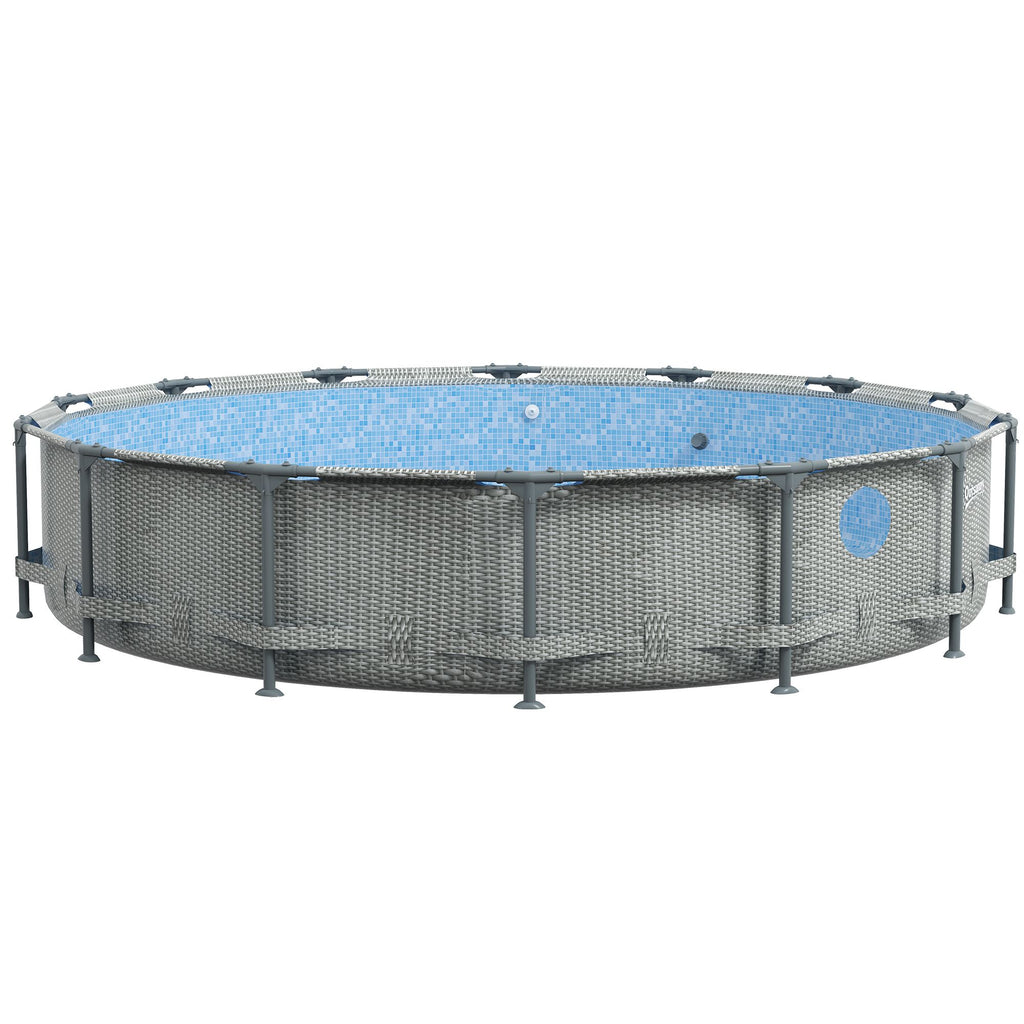 Round Above Ground Pool, Metal Frame Pool with Cartridge Filter Pump and Repair Patch, 14' x 33", Gray Wicker
