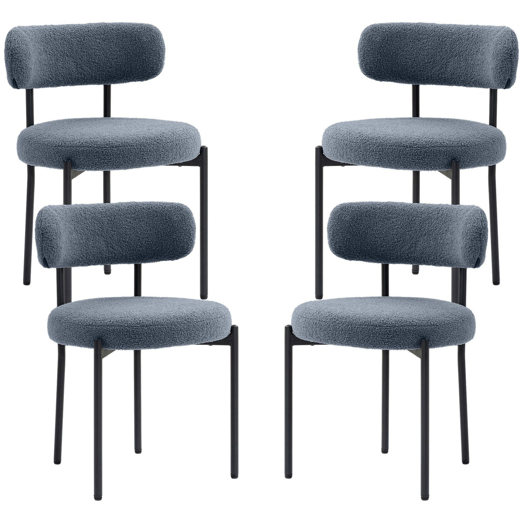 Round Modern Upholstered Kitchen Chairs, Boucle Dining Chairs Set of 4 with Curved Backrest and Thick Cushion, Gray