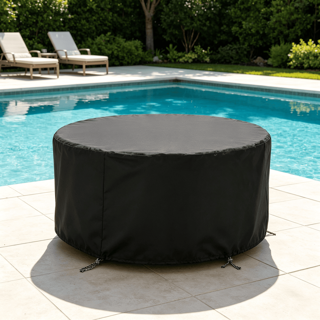 Round Patio Furniture Cover, 73in Diameter x 43in Height, 190T Polyester with Silver Coating, Water & UV Resistant Outdoor Table Chair Set Cover with Adjustable Wind Rope