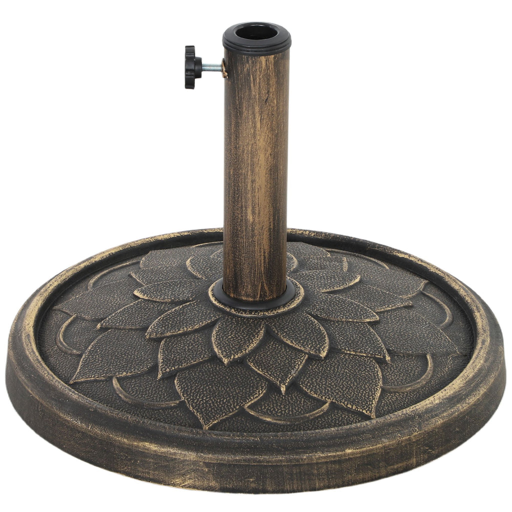 Round Patio Umbrella Base, 26 lbs Resin Umbrella Stand Base, Heavy Duty Patio Umbrella Holder for 1.3"/1.5"/1.9" Umbrella Poles for Outdoor, Lawn, Poolside, Bronze