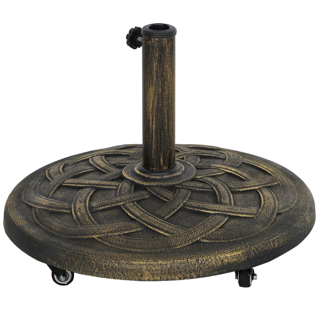 Round Patio Umbrella Base with Wheels, 44 lbs Resin Umbrella Stand Base, Heavy Duty Patio Umbrella Holder for 1.3"/1.5"/1.9" Umbrella Poles for Outdoor, Lawn, Poolside, Bronze
