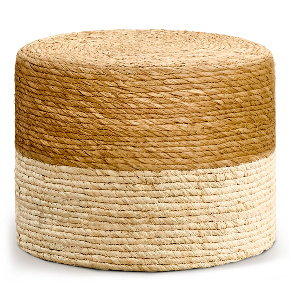 Round Pouf Ottoman, Natural Hand Knitted Footrest Poof, Rustic Lounge Pouffe, Boho Pous Foot Stool, Accent Table or Seat (Natural Cattail + White Corn Husk, 15.7 * 15.7 * 11.8)