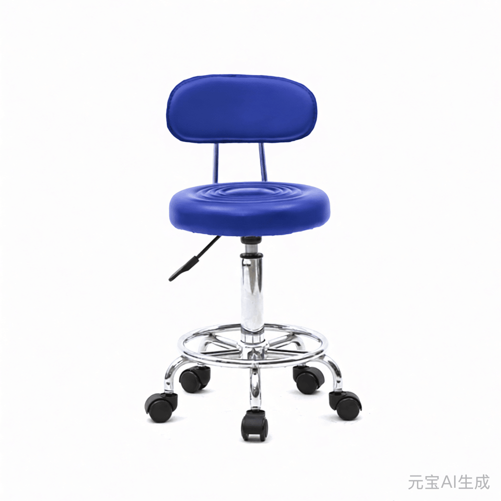 Round Shape Adjustable Salon Stool with Back and Line Blue