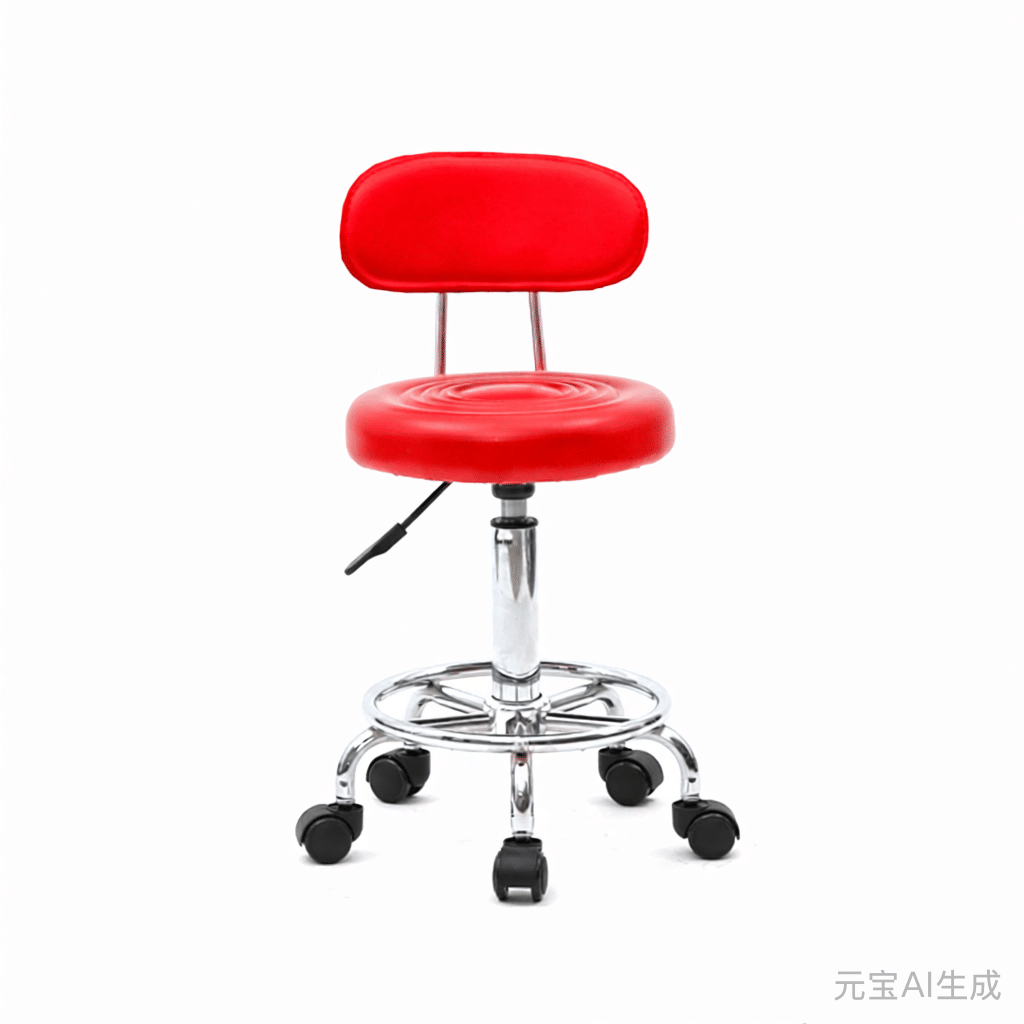 Round Shape Adjustable Salon Stool with Back and Line Red