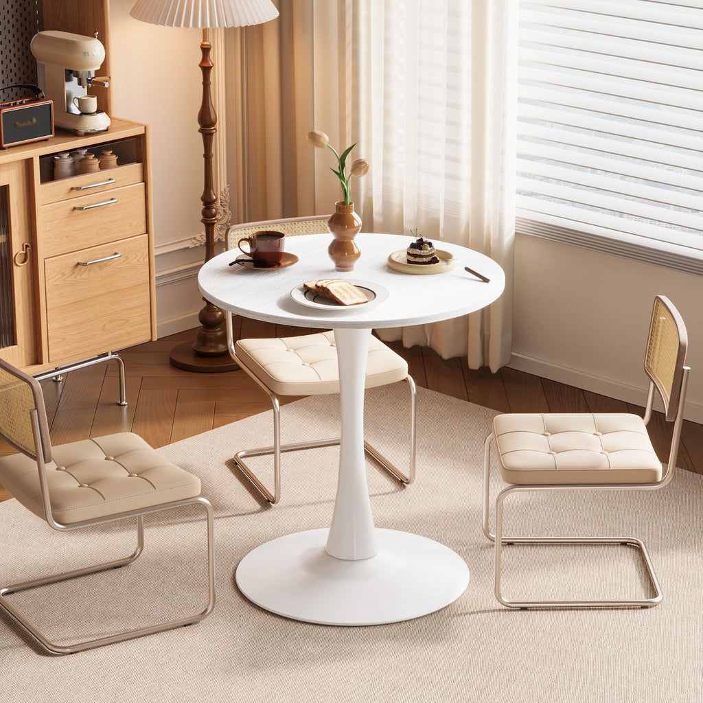 Round Tulip Dining Table, 27.6 Inch Circular Kitchen Table for 2 People, Melamine Laminated MDF Tabletop with Metal Pedestal Base, Easy Assembly Breakfast Table for Dining Room, Apartment, White