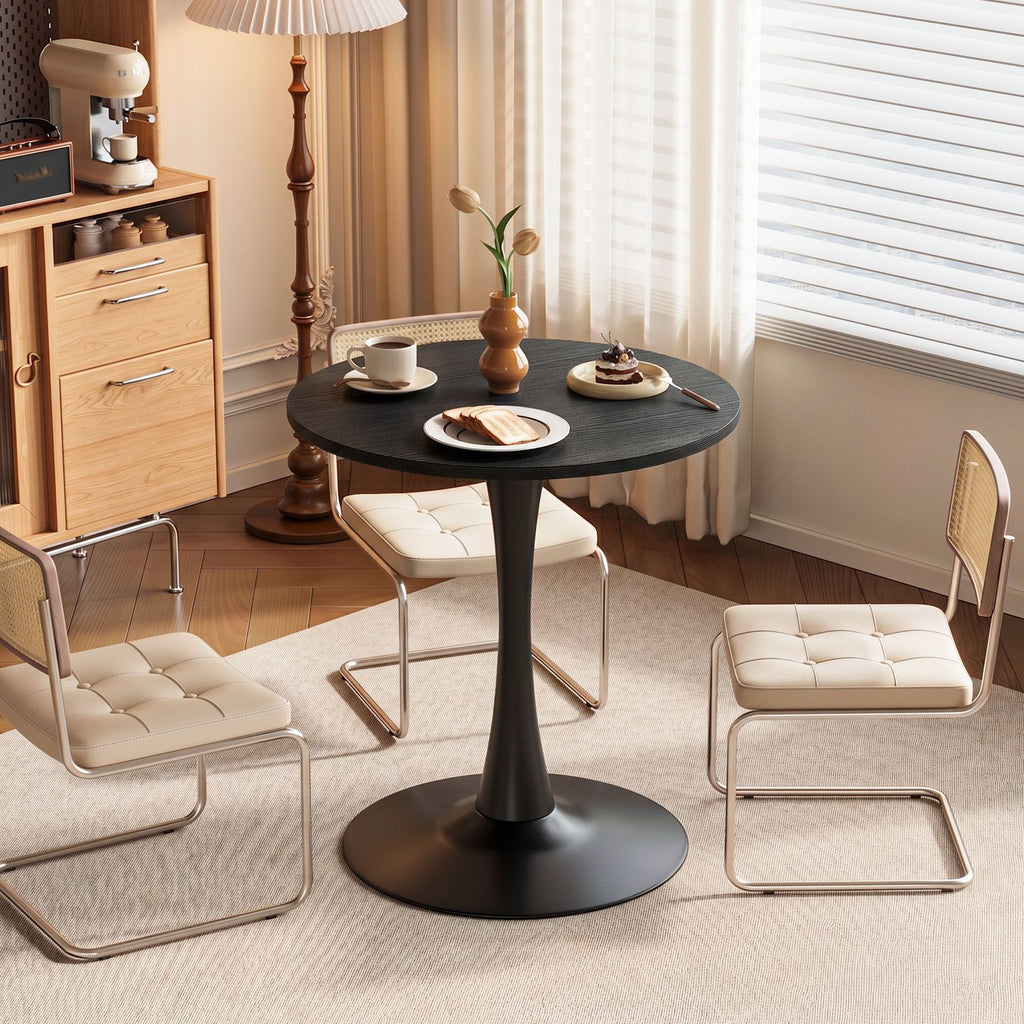 Round Tulip Dining Table, 27.6 Inch Circular Kitchen Table for 2 People, Melamine Laminated MDF Tabletop with Metal Pedestal Base, Easy Assembly Breakfast Table for Dining Room, Apartment, Black