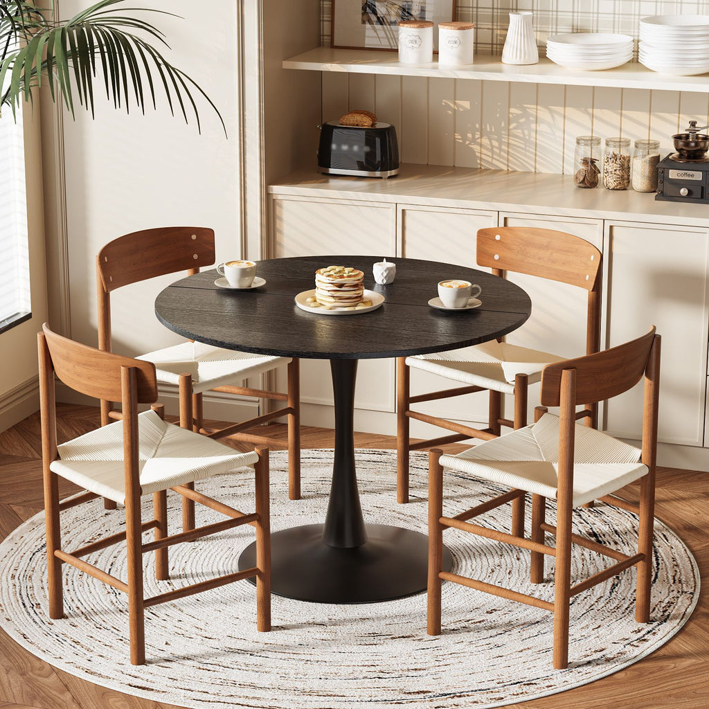 Round Tulip Dining Table, 39.4 Inch Dining Table for 4 People, Melamine Laminated MDF Tabletop with Metal Pedestal Base, Easy Assembly Kitchen Dinner Table for Dining Room, Home, Apartment, Black