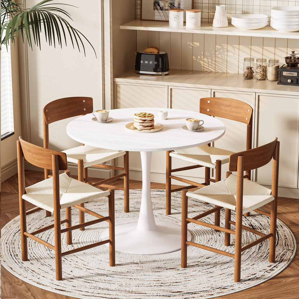 Round Tulip Dining Table, 39.4 Inch Dining Table for 4 People, Melamine Laminated MDF Tabletop with Metal Pedestal Base, Easy Assembly Kitchen Dinner Table for Dining Room, Home, Apartment, White