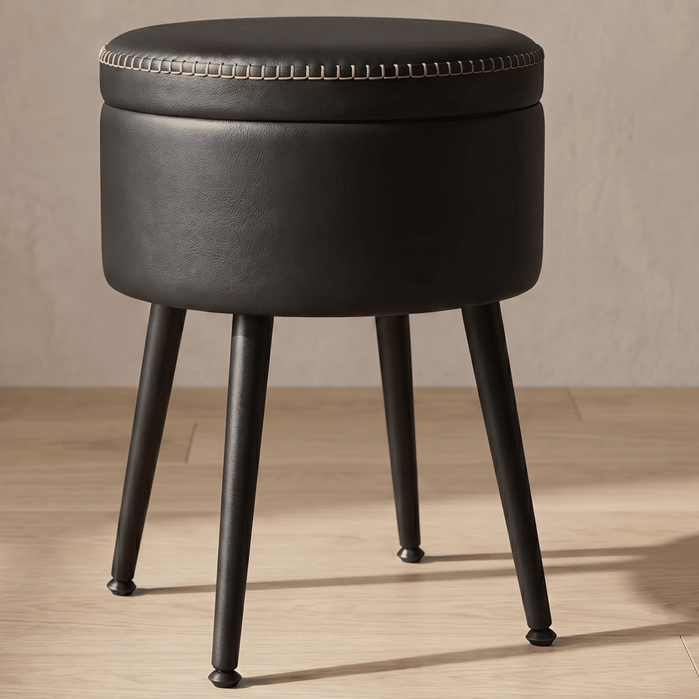 RoundStorageVanity Stool, Ink Black on Ink Black