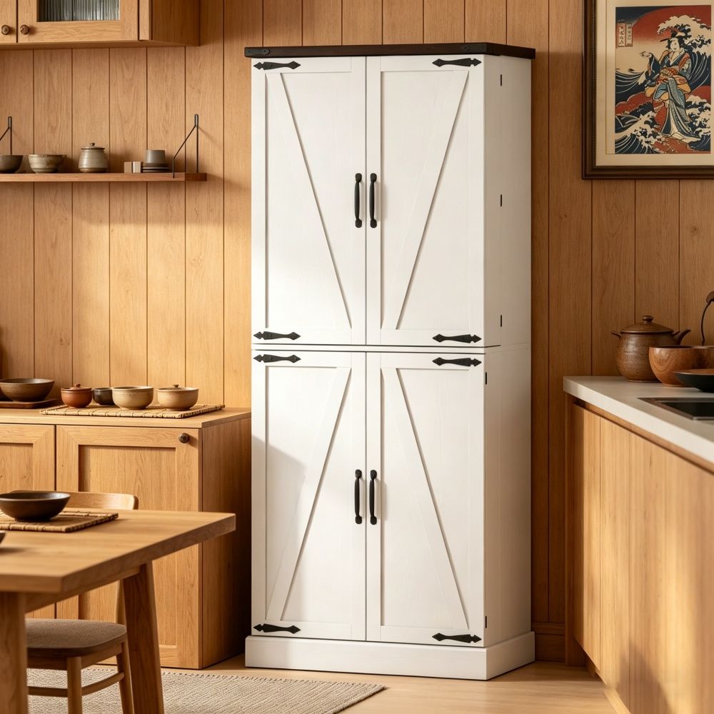 Rustic Barn Style Storage Cabinet with Adjustable Shelves 29.9 Inches X 15.7 Inches X 72 Inches for Kitchen