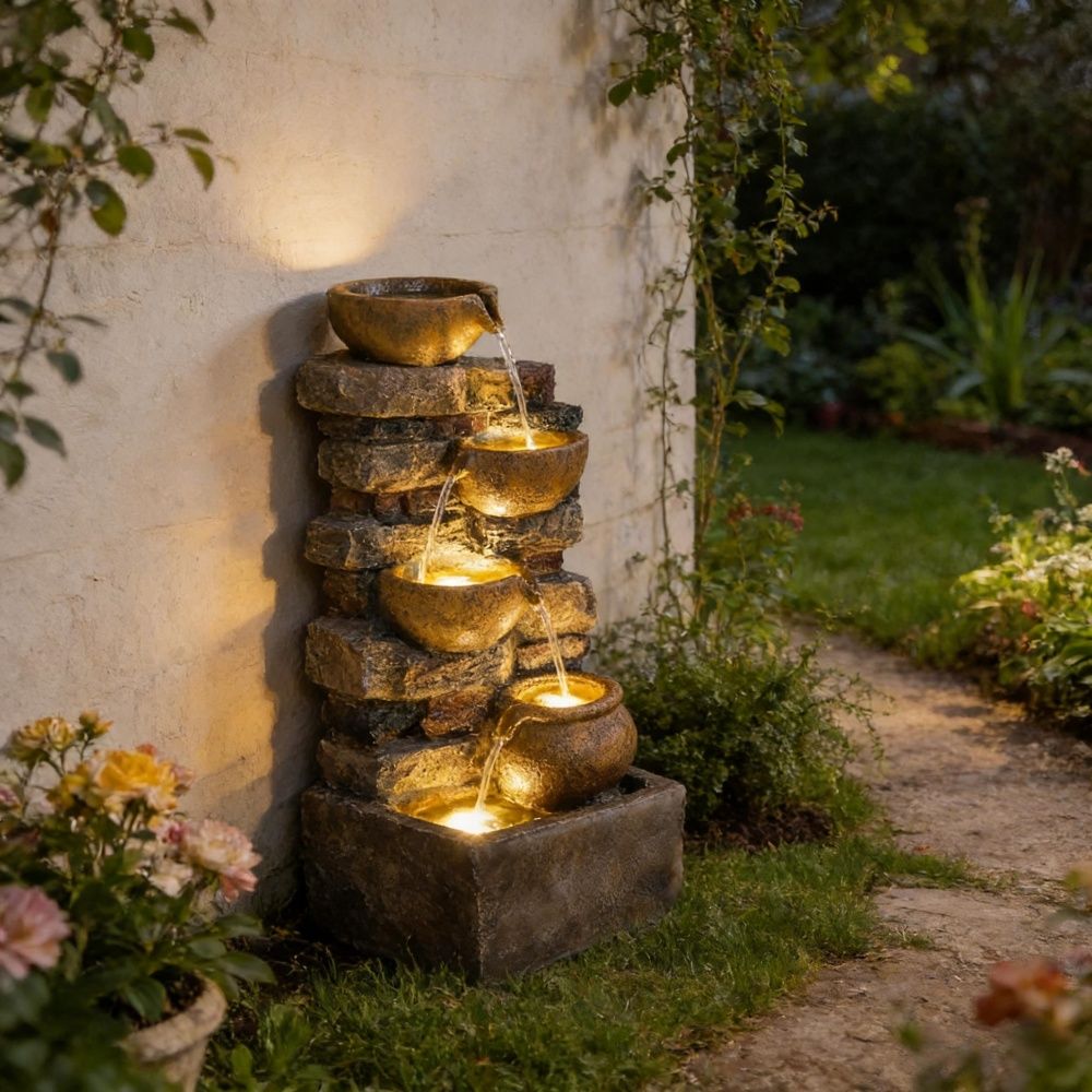 Rustic Fountain/ Fish Tank with Adjustable Pump 12.2 Inches for Garden