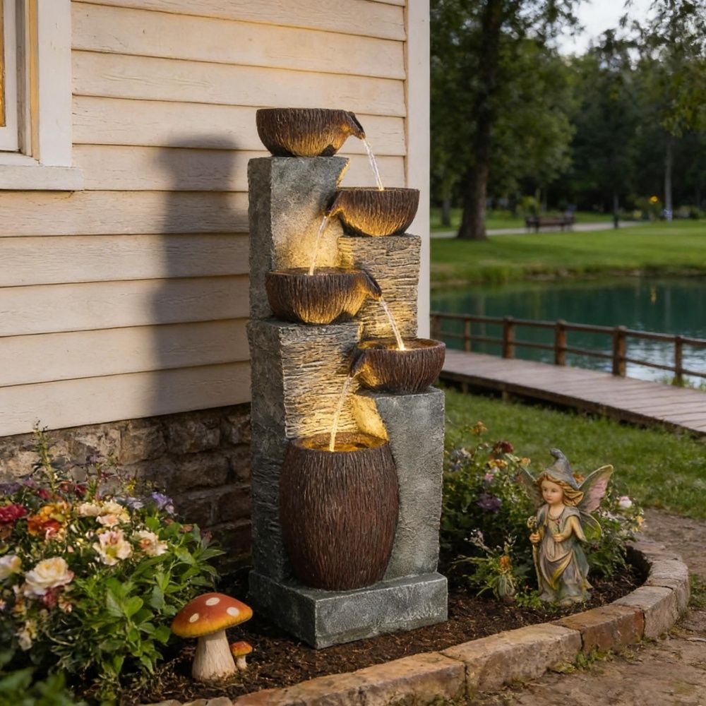Rustic Fountain/ Fish Tank with Adjustable Pump 16.9 Inches for Outdoor