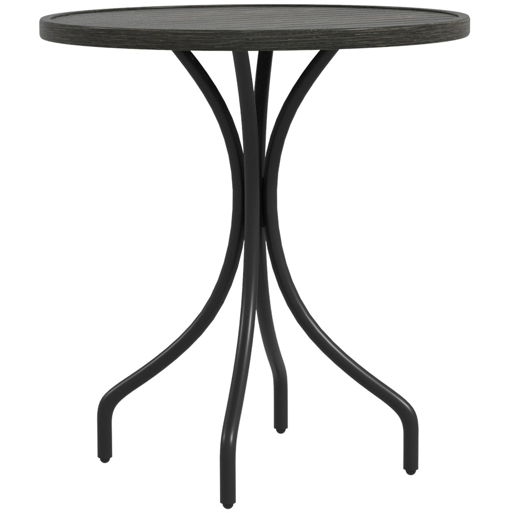 Rustic Garden Accent: Distressed Gray Round Steel Slat-Top Side Table for Outdoor Oasis