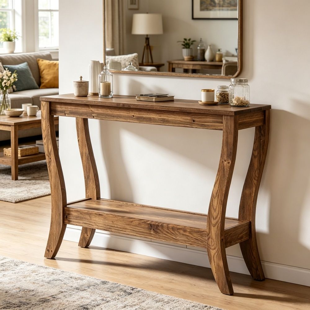 Rustic Long Console Table with Adjustable Foot 41.3 Inches X 11.81 Inches X 31.5 Inches for Living Room