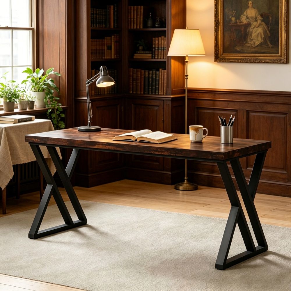 Rustic Office Desk with Adjustable Leg and Footpads 29.52 Inches X 55.12 Inches X 23.62 Inches