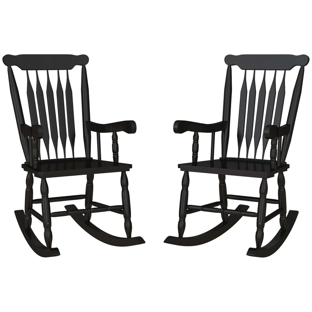 Rustic Porch Rocking Chairs Set High-Back Wooden Outdoor Seating for Garden Leisure Durable Construction