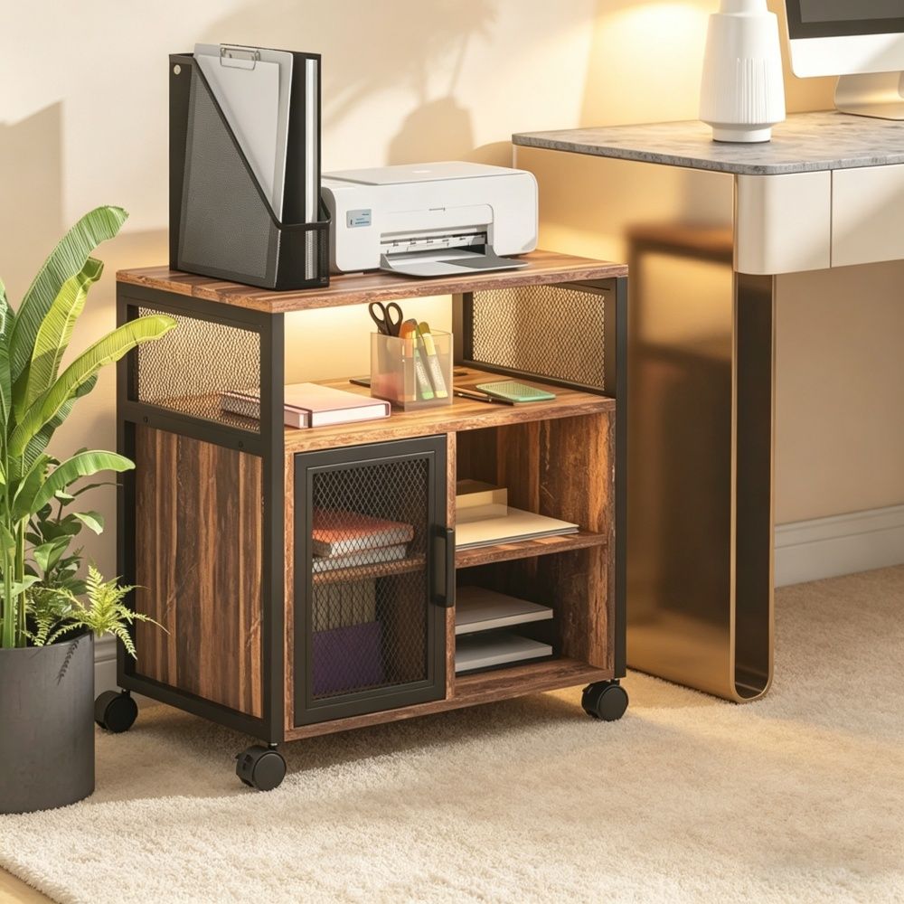 Rustic Printer Table with Easy to Clean and Adjustable Inner 23.5 Inches X 15.75 Inches X 25.5 Inches for Office
