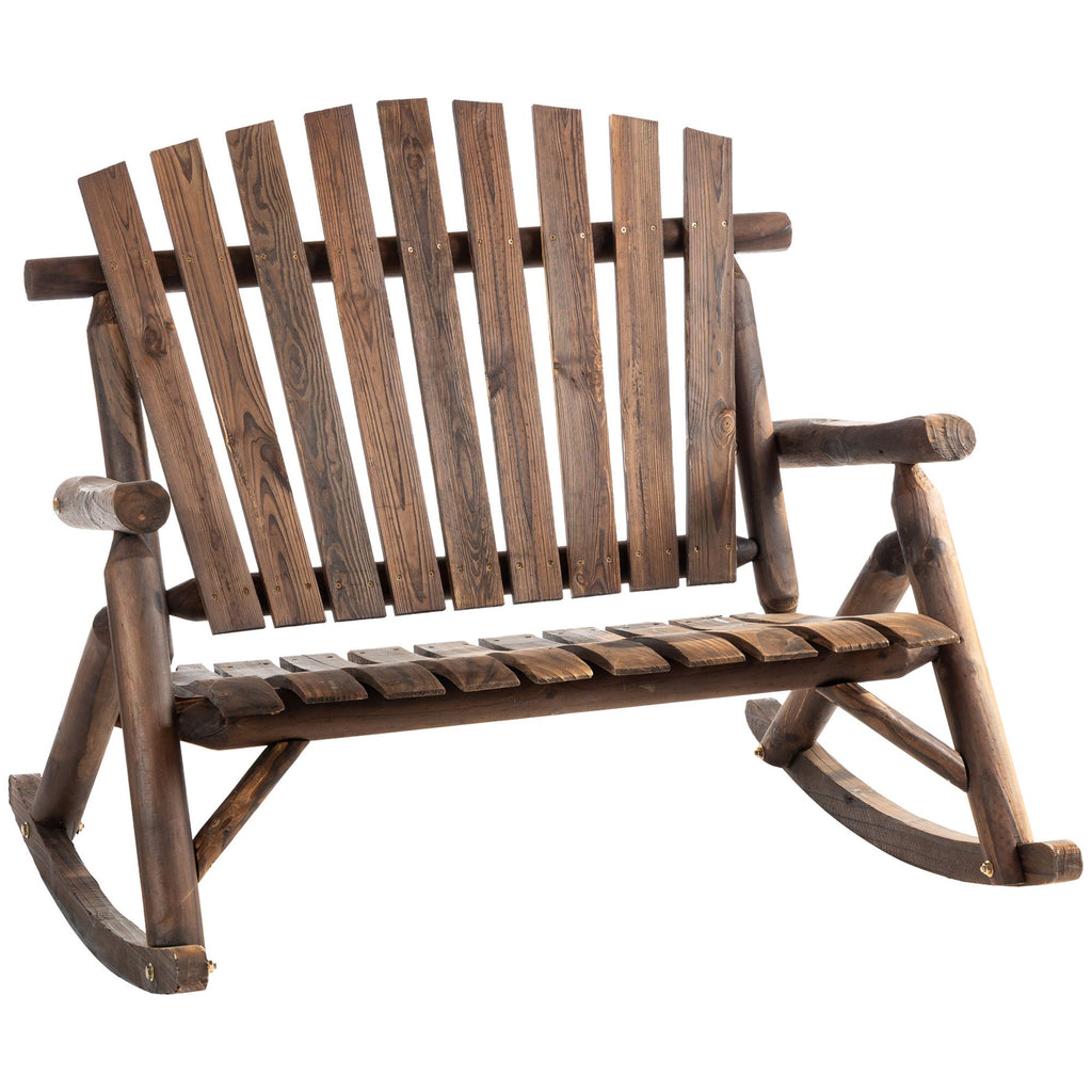 Rustic Wood Adirondack Rocking Chair, Wooden Outdoor Patio Log Rocker, Black