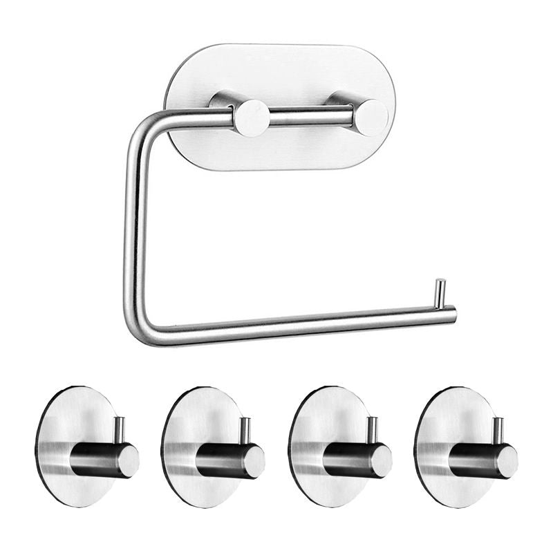 Rustproof SUS304 Stainless Steel Adhesive Hooks Bathroom Accessories Set Towel Hook Tissue Holder High-strength Nail-free Sticker Brushed Finished 4pcs Robe Hook 1 Paper Holder