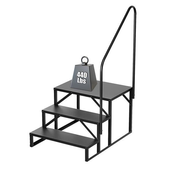 RV Step Stool, 3 Step Ladder, Hot Tub Steps with Handrail, Portable Pool Ladder, 440Lbs Heavy Duty Ladder Shelf Outdoor Mobile Home Stairs for Camper/Porch/SPA Pool/Pet Stairs