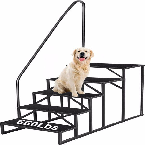 RV Steps with Handrail, 5 Step RV Stairs 660 lbs Load Capacity, Step Ladder with Anti-Slip Panel, Mobile Home Stairs for Travel Trailers