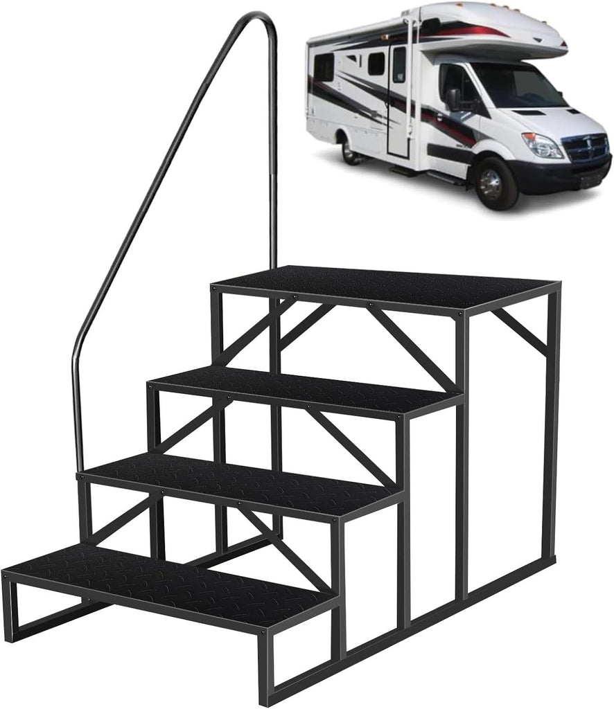 RV Steps with Handrail4 Step Hot Tub Spa StepsUpdate 3.0 Outdoor RV Stairs with Anti-Slip PedalsRV Ladders for Travel TrailersHeavy Duty Camper Steps for Camper, Porch, Spa