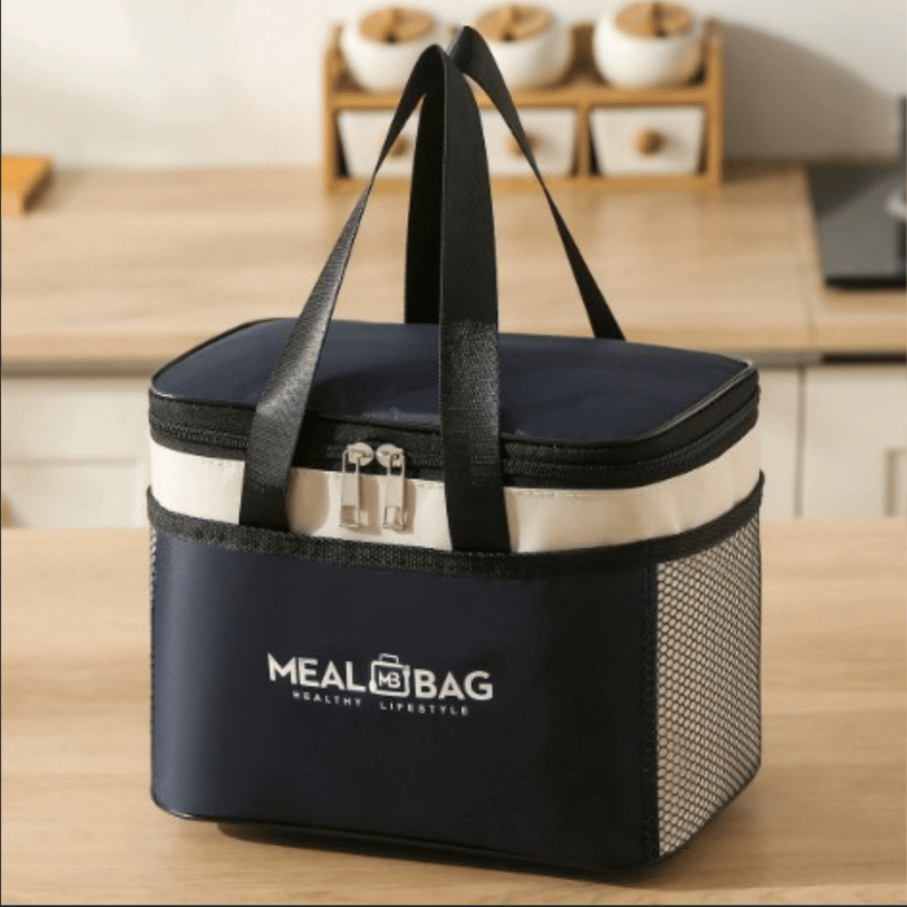 S-code navy blue insulated storage bag, thick aluminum foil waterproof lunch cooler tote bag with reinforced handle, reusable student daily commuting food tote bag