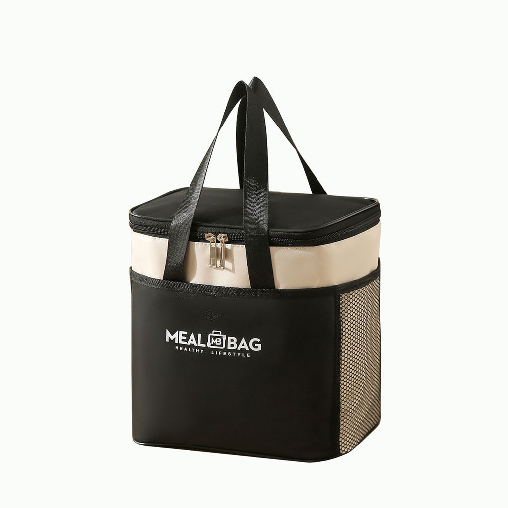 S-sized black insulated storage bag, thick aluminum foil waterproof lunch cooler tote bag with reinforced handle, reusable student daily commuting food tote bag
