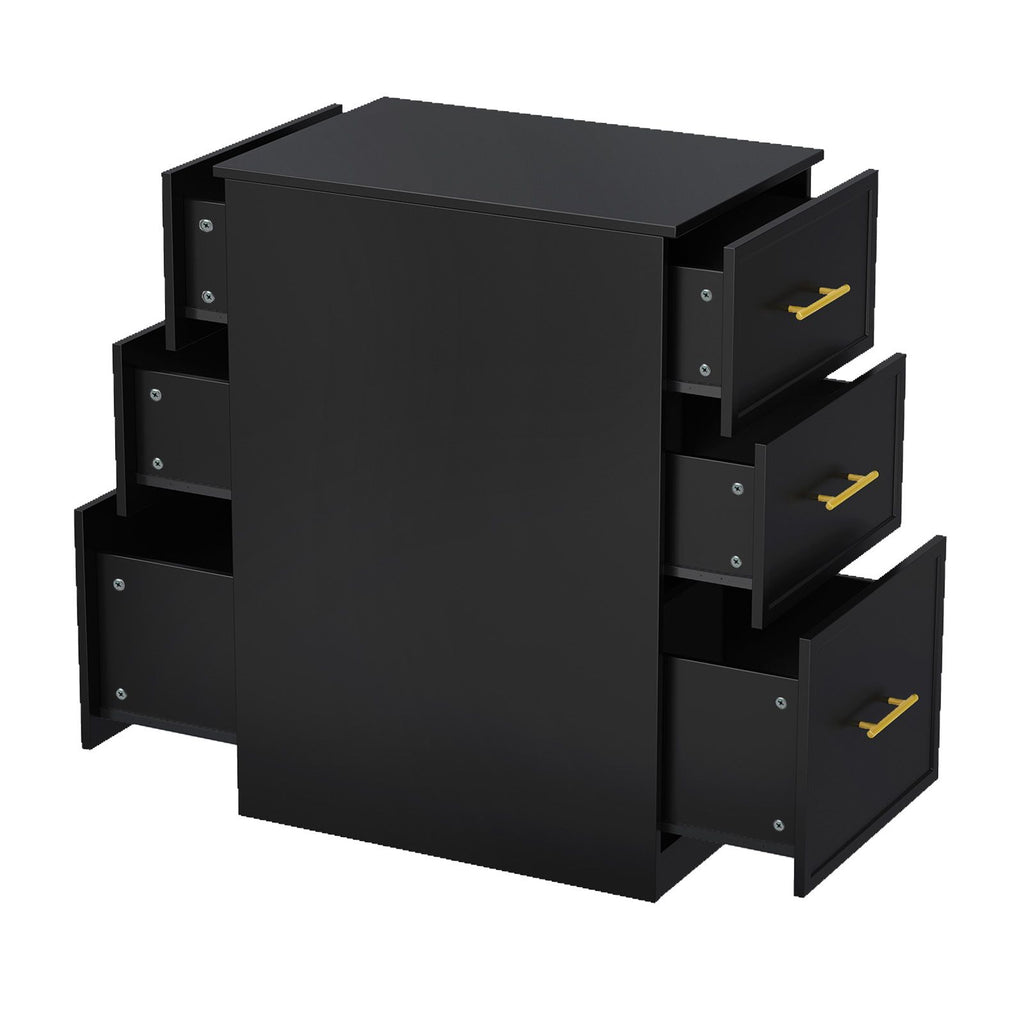 Salon Cabinet, Black, 6Drawer with 2 Hairtool Rings, 15mm PVC VacuumFormed Door Panels, 15mm Particle Board, 3mm MDF Base Panel