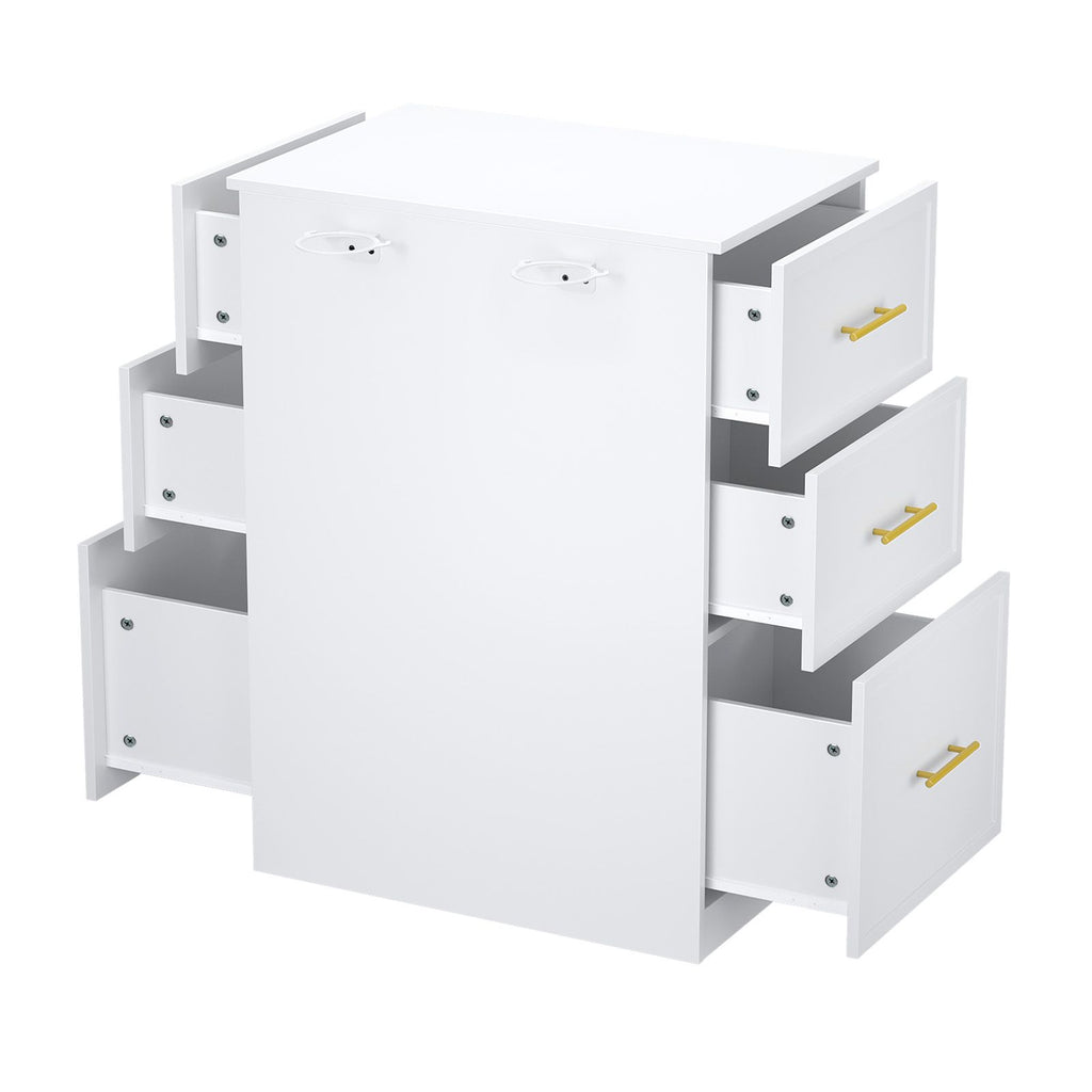 Salon Station Cabinet , White, 6 Drawers with 2 Hair Dryer Rings, 15mm PVC VacuumFormed Door, 15mm Particle Board & 3mm MDF Base