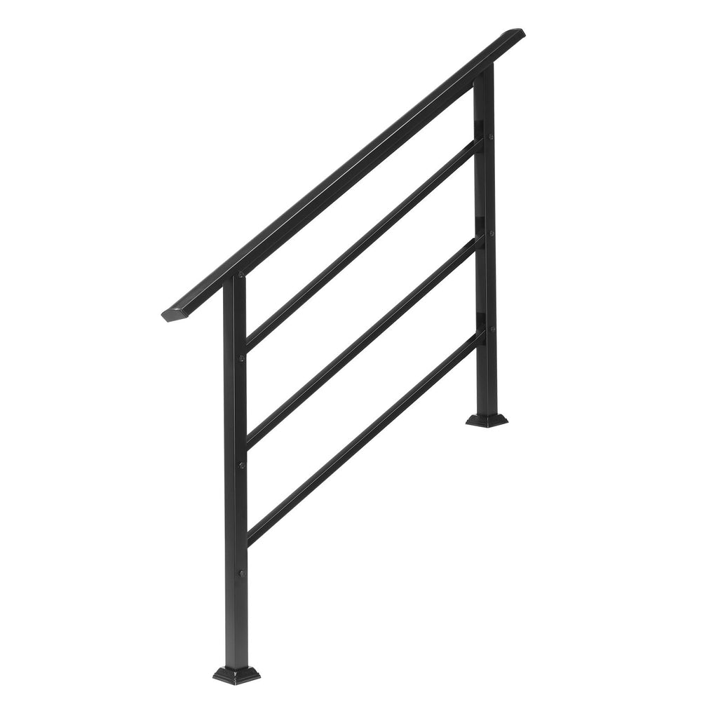 [Same Code: 04286986]Handrails for Outdoor Steps, Wrought Iron Handrail Fits 1 to 4 Steps, Transitional Handrail with Installation Kit, Black