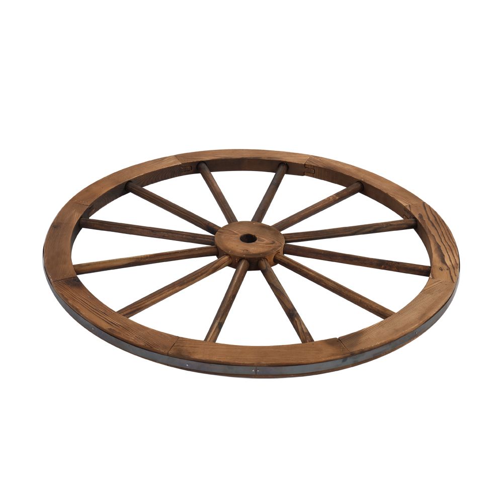 [Same Code: 06108221]2pcs 30-Inch Old Western Style Garden Art Wall Decor Wooden Wagon Wheel Brown