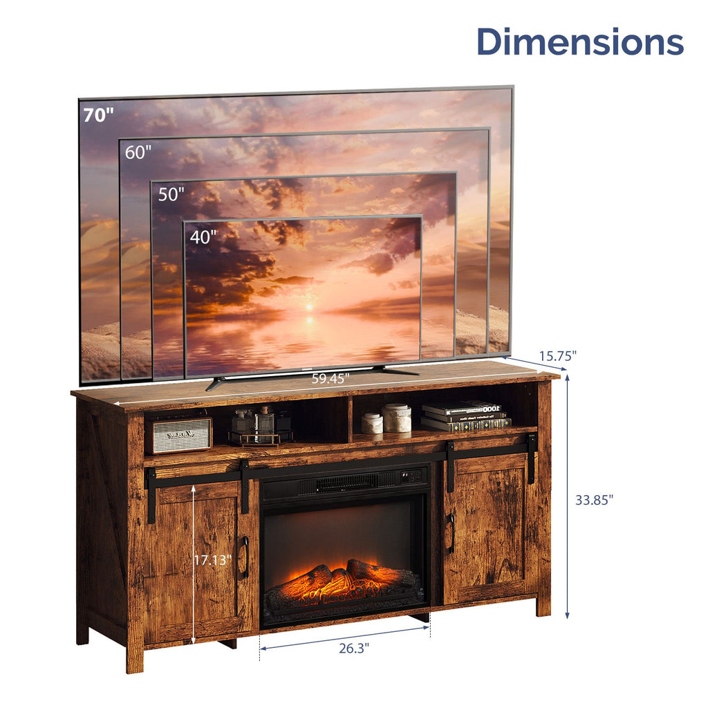 [Same Code: 08275012]58" Weathered Barn Door Fireplace TV Stand for 23" Insert, Sliding Track Design