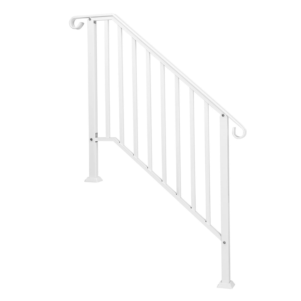 [Same Code: 10847084 26338450]Handrails for Outdoor Steps, Iron Handrail Fits 3 Step, Transitional Handrail with Installation Kit, White